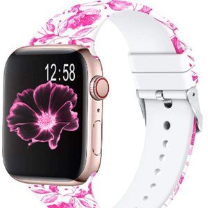 FLAPI Silicone Pink Flower Band for iWatch 38mm/40mm/41mm/42mm/44mm…